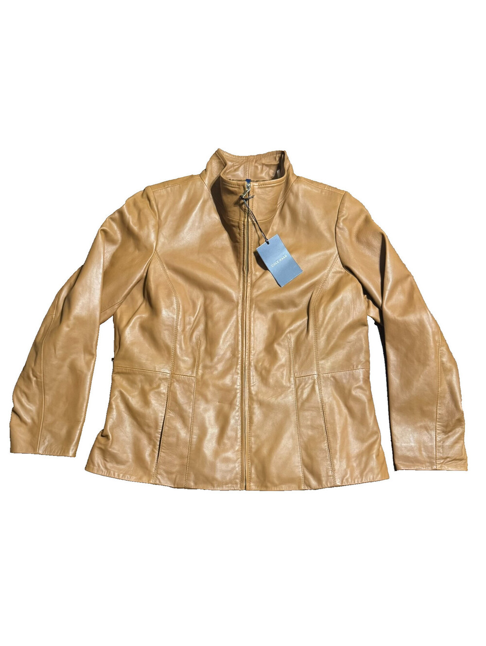 NWT Cole Haan Hazelnut Genuine Lambskin Leather Wing Collar Jacket Size 0X $498